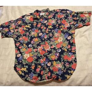 Vintage ATLAST Shirt‎ Womens Medium Multicolor Floral Hawaiian Button Up 90s